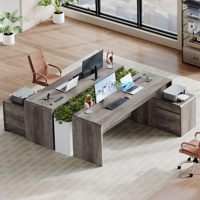 Bureau de direction moderne et durable en forme de L avec 2 tiroirs, bureau d'ordinateur en bois et design modulaire
