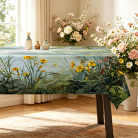 Nappe de table rectangulaire lavable de qualité supérieure pour banquets et fêtes, motif floral artistique aquarelle, vente en gros