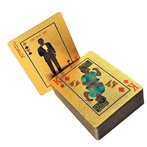 مخصص طباعة ورقة البلاستيك الذهبي 24k طقم البوكر مربع الذهب مطلي أوراق اللعب
