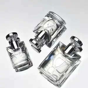 Wholesale Luxury Empty Perfume Atomizer Bottle 30ml 50ml 100ml Clear Square Glass Perfume Bottle With Box