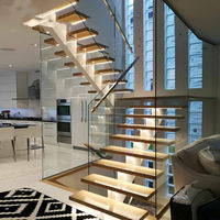 ECT 2023 Escalier moderne en bois léger à Led Mono Stringer Escalier