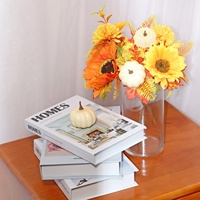 Buket Bunga Matahari Ghost-Face Dekorasi Perayaan Thanksgiving Halloween Hadiah Bunga Sutra Buatan Bermotif Bunga