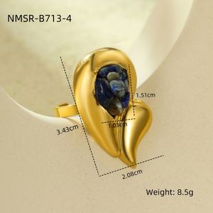 Anillos de Boda Finos para el Dedo Pequeño, de Acero Inoxidable con Piedra Natural, 14k 18k PVD, Anillo de Doble Capa con Forma de Gota de Agua en Oro para Mujer - Product Image 3