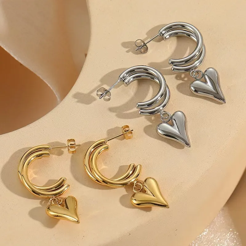 18K Gold Plated Stainless Steel Heart Shaped Hoop Earrings For Girl Women Love Earring Charm 2023 NEW Factory Wholesale Fashion