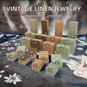 Minimalist Linen Texture Jewelry Packaging <b>Box</b>, Wooden Button Fastened <b>Gift</b> <b>Box</b> for Jewelry - Product Image 2