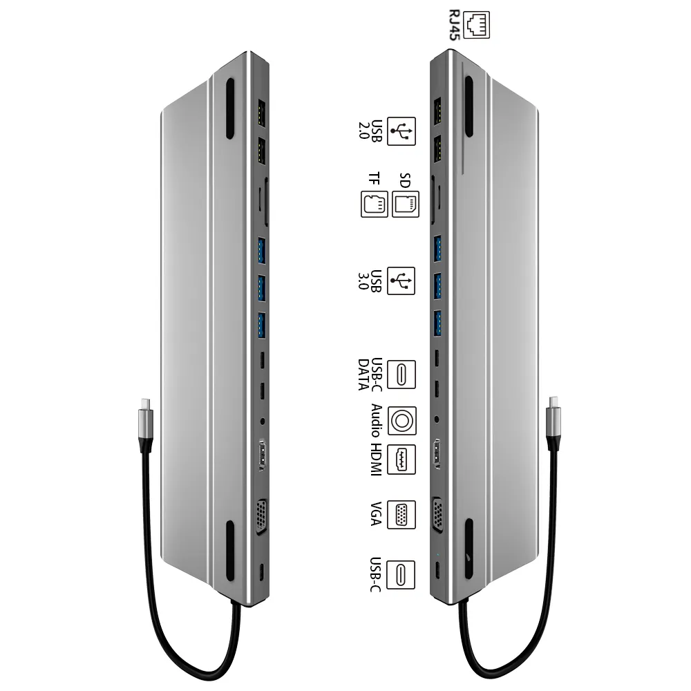 BASIX Laptopst änder Typ c 14 in 1 Aluminium USB C Hub Adapter Docking station Tipo C Hub