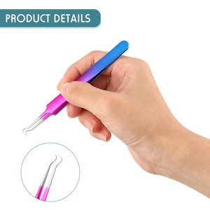 Lot de 3 pinces à points noirs à pointe incurvée en acier inoxydable, extracteur de comédons pour l'extraction des boutons et imperfections cutanées du visage - Product Image 2