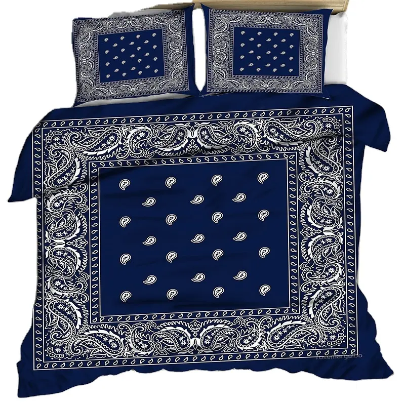 Bandana Pattern Print Bedding Set Comfortable Cotton Duvet Cover Set Bedding Queen Size for Kids and Adult