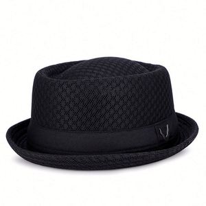 Sombrero de paja plegable para hombre, estilo Pork Pie, transpirable, con visera plana, ideal para viajes, venta al por mayor, estilo británico, de malla, para verano. - Product Image 1