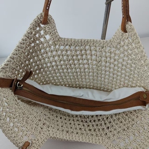 Borsa Tote Casual Personalizzabile in Cotone Lavorata a Mano, Borsa a Spalla all'<span class=keywords><strong>Uncinetto</strong></span> <span class=keywords><strong>per</strong></span> Donne, Uso in Viaggio e all'Aperto - Product Image 4