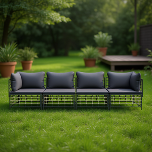 Ensemble de salon de jardin gris foncé 4 places, structure en métal, résistant aux intempéries, mobilier d'extérieur au design contemporain - Product Image 2