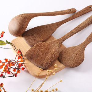 Wooden Spatula Set 4 Pc Heat Resistant Cooking Spoon Ladle Kitchen Utensil <b>Tool</b> Set For Stir Fry Soup Serving - Product Image 2