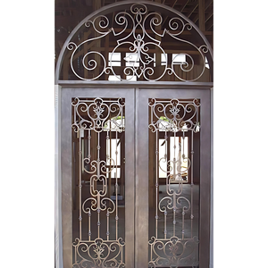 Portes d'entrée traditionnelles en fer forgé Qifan avec panneaux en verre et motifs décoratifs en spirale pour usage extérieur - Product Image 3