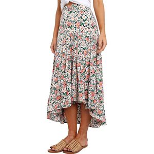 Jupe longue plissée en mousseline de soie à imprimé floral pour femme FOXA, taille haute, style bohème, ourlet asymétrique, jupe tendance - Product Image 1