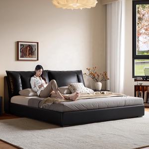 <span class=keywords><strong>Cama</strong></span> Matrimonial de Cuero Negro de Lujo Moderno Italiano Zayshine, <span class=keywords><strong>Cama</strong></span> Extra Grande de 1.8 Metros, Tamaño Queen/King, con Almacenamiento, <span class=keywords><strong>Cama</strong></span> Doble Suave - Product Image 4