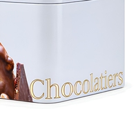 Boîte en fer blanc personnalisée pour chocolats croustillants, conteneur métallique à corps creux, impression quadricolore pour emballage alimentaire