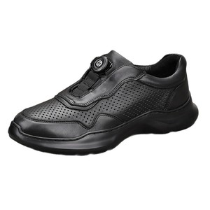 Men's Leather Walking Shoes <b>Round</b> <b>Toe</b> Breathable Mesh Lining Rubber Outsole Low <b>Heel</b> Automatic Buckle Comfort Casual Shoes - Product Image 5