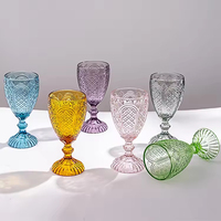 Verres à vin vintage en verre pressé SNW, design en relief, style océan, verres à vin colorés, verres à pied