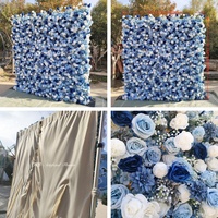 DKB Fabrik Maßgefertigte Roll-up 5D Blumenwand Luxuriöse Blau-Weiße Künstliche Seidenblumenwand Zweiteilig 8*8 ft