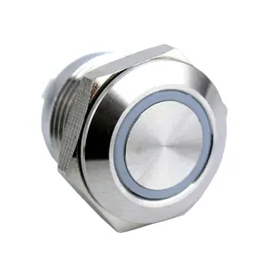 220 Volt Flat Round Head Illuminated Ring RGB LED Light 16mm Momentary Type 1NO Self Locking Mini Push Button Metal Switches