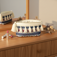Tas Kosmetik Motif Etnik Bohemian dengan Ritsleting Rumbai, Dompet Kecil Kanvas, Organizer Makeup untuk Wanita, Pouch untuk Perjalanan, Dompet