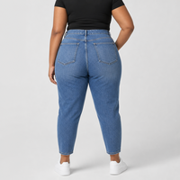 Jeans droits bleus taille haute pour femmes grandes tailles, coupe cheville, en denim, tailles US, OEM ODM