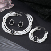 Parure de Bijoux Vintage en Perles d'Imitation, Zircon Vert, Strass Scintillants, Collier, Boucles d'Oreilles et Bracelet