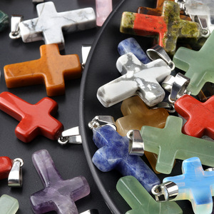 थोक रत्न पेंडुट्स प्राकृतिक पत्थर क्रॉस बेड्स गहने बनाने के लिए पत्थर क्रॉस पेलेंट - Product Image 2