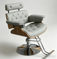 Chaise de barbier ergonomique moderne, revêtement en cuir PU, structure en bois courbé, hauteur réglable hydrauliquement, rotation à 360 degrés