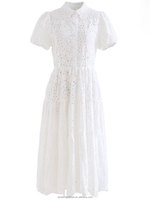 Robe d'été OEM de haute qualité pour femme, col montant, décontractée, 100 % coton, tissée douce, coupe ajustée trapèze, manches bouffantes, personnalisable