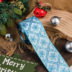 Ruban en polyester bleu à thème de Noël, 63 mm x 10 yards, pour emballage cadeau et nœuds décoratifs DIY - Product Image 3