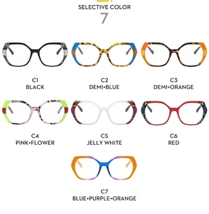 Montures <span class=keywords><strong>de</strong></span> lunettes optiques carrées rétro TR90 œil <span class=keywords><strong>de</strong></span> chat pour femmes, verres transparents anti-lumière bleue avec charnière à ressort, lunettes colorées pour hommes - Product Image 6