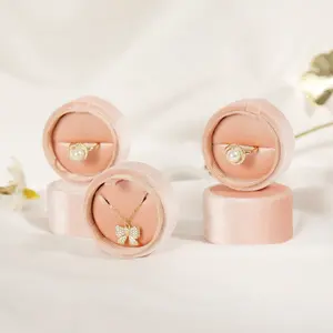 Velvet Round Ring Box for Engagement Proposal Small Necklace Jewelry Packaging Boxes