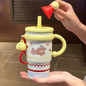 Nouvelle tasse isotherme pour femme, design attrayant, mignonne, avec paille, en acier inoxydable 316, motif dessin animé, pour étudiants - Product Image 4