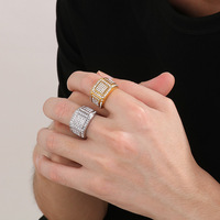 Bague en acier inoxydable 316L plaqué or véritable, géométrique octogonale, en titane, avec diamants, pour homme, bijou tendance, cadeau