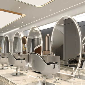 Muebles para Estaciones de Barbería, Estaciones de Estilismo de Doble Cara, Espejo de Salón con Electroplacado, Muebles de Salón Personalizados en Blanco y Dorado - Product Image 4