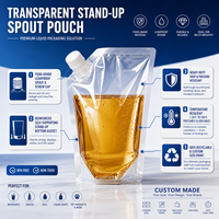 Poche souple personnalisée imprimée, résistante à l'humidité, recyclable, en plastique, avec poignée et bouchon à vis, pour jus, huile de cuisson, smoothie, avec bec verseur