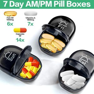 Canvas Bag Travel Pill Organizer 2 Times a Day <b>Large</b> AM/PM Weekly Pill <b>Box</b> 7 Day Pill Case Portable Zipper - Product Image 3