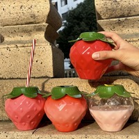 Bouteille transparente en PET de 500 ml (16 oz) pour fruits, portable, jetable, avec motif de dessin animé, pour thé au lait et soda, avec bouchon à vis