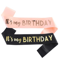 Écharpe d'anniversaire en satin doux avec feuille d'or « C'est mon anniversaire » de Party Dots Wholesale, pour femmes, fournitures et décorations de fête