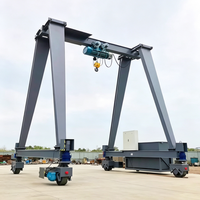 Grue portique à poutre simple à petites portées avec pneus en caoutchouc et palan électrique à câble