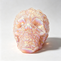 Collection de sculptures de crânes sculptés en quartz rose Aura, décoration artistique, ornement rond en pierre bleue, décoration Feng Shui pour la maison