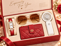 Coffret cadeau pour femmes avec montre, lunettes de soleil, ventilateur portable, portefeuille, boîte cadeau tendance pour la fête des mères, anniversaire, Saint-Valentin