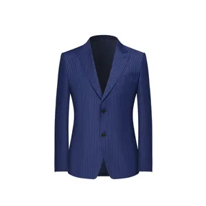 Premium blue striped men's office formal suit pants men's regular suits slim coat