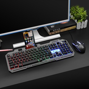 คีย์บอร์ดเกมมิ่งแบบมีสาย T25 และชุดเมาส์ แผงโลหะ ให้ความรู้สึกแบบคีย์บอร์ดแมคคานิคอล ไฟเรนโบว์แบ็คไลท์ 104 ปุ่ม สำหรับพีซี แล็ปท็อป นักเล่นเกม - Product Image 1
