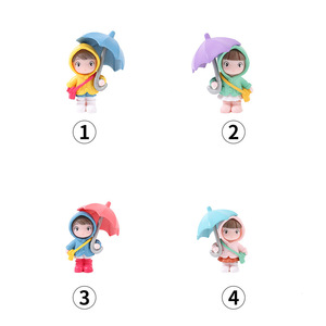 Figurine de poupée mignonne avec imperméable et parapluie, ornement de jardin miniature pour filles de 5 à 7 ans, en résine, version Q - Product Image 4