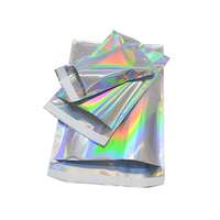 Enveloppes holographiques brillantes personnalisées avec logo, impression gravure laser arc-en-ciel métallique en aluminium, étanches pour l'expédition de vêtements
