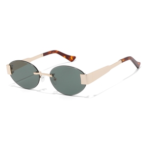 Oval Half Rim Sunglasses Gold Frame Tortoise Temple UV400 Protection Unisex Adult Fashion <b>Eyewear</b> Rimless Sunglasses - Product Image 1