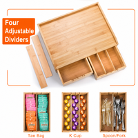 Support de Comptoir Artisanal en Bambou pour Capsules avec Double Tiroir et Plateau Séparateur pour Dosettes de Café et Sachets de Thé
