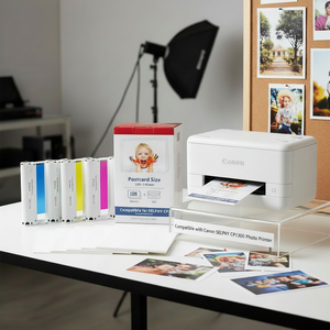 <span class=keywords><strong>Papel</strong></span> Fotográfico Compatible con Impresora <span class=keywords><strong>Selphy</strong></span> <span class=keywords><strong>CP1300</strong></span>, 108 Hojas, <span class=keywords><strong>Papel</strong></span> Fotográfico Brillante para Impresión en CP1200 CP1000, 4 Colores, PT-108IN - Product Image 1